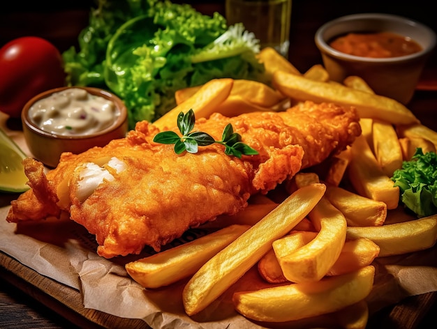 Fish and chips sea food restaurant photograpy