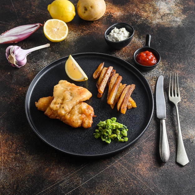 Fish and chips with beerbattered cod