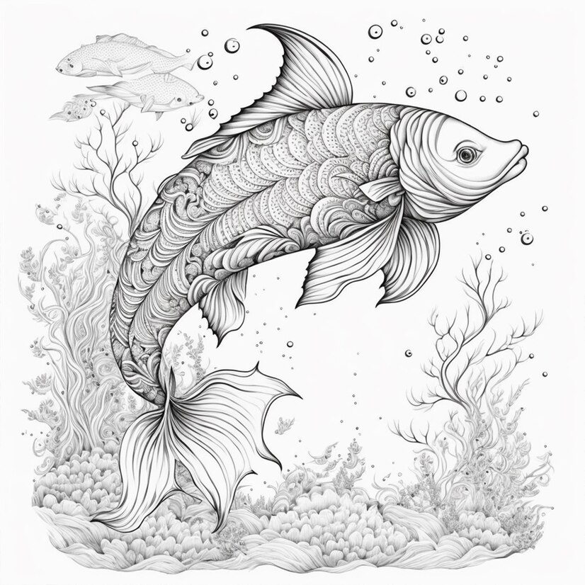Premium Photo | Fish coloring page black and white for coloring book