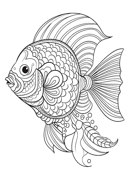 Photo fish coloring page fish line art coloring page fish outline illustration for coloring page animals coloring page fish coloring pages and book ai generative