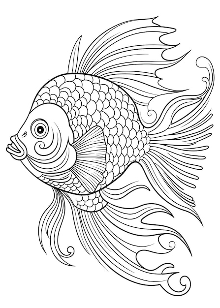 Photo fish coloring page fish line art coloring page fish outline illustration for coloring page animals coloring page fish coloring pages and book ai generative