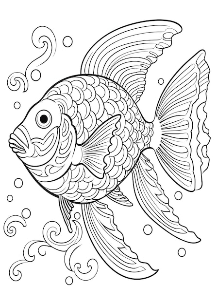 Фото fish coloring page fish line art coloring page fish outline illustration for coloring page animals coloring page fish coloring pages and book ai generative