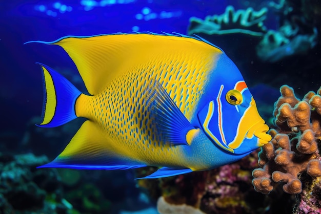 Fish over a coral reef in the sea