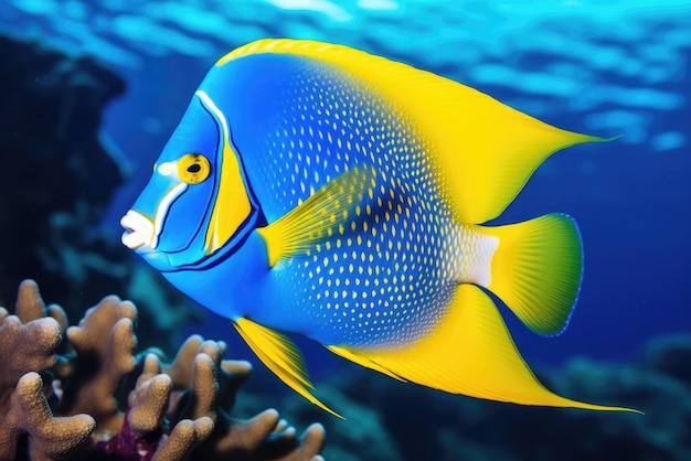 Fish over a coral reef in the sea