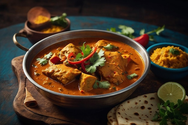 Photo fish curry with indian flatbread