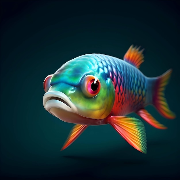 Fish on a dark background 3D illustration Design element