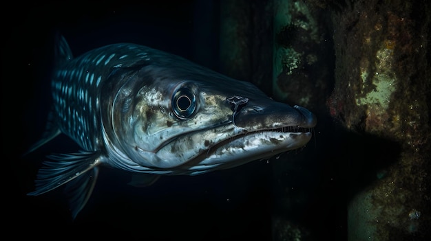 A fish in the dark with a blue background