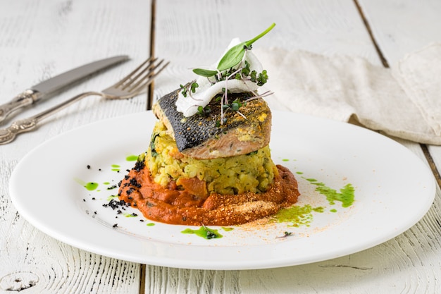 Fish dish - fried fish fillet and vegetables