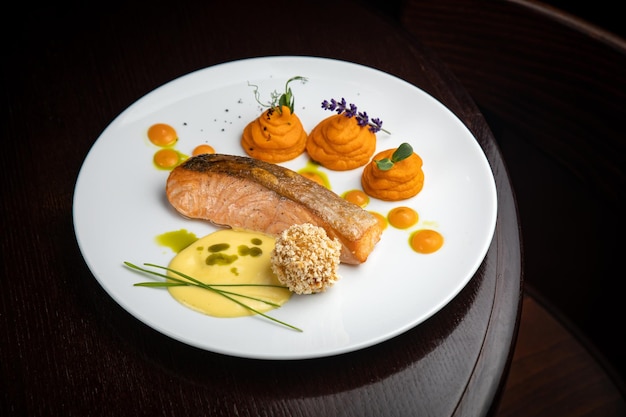 Fish dish with garnish on a plate