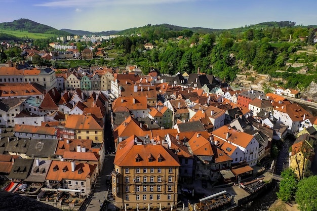 Fish eye views of the Cesky Krumlov from Cesky Krumlov Castle Cesky Krumlov Czech Republic