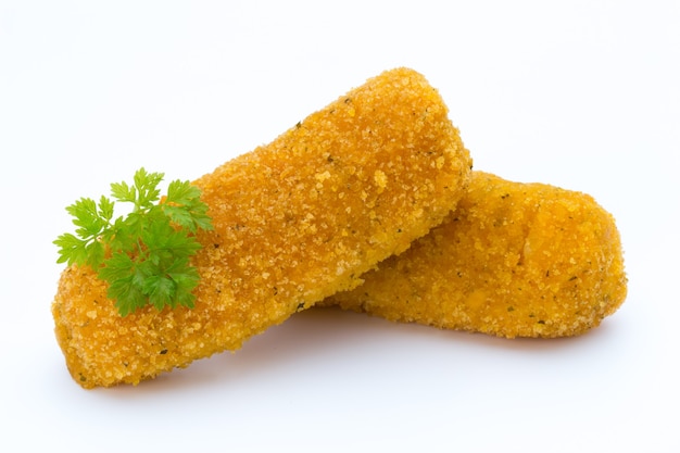 Fish fingers on the white background