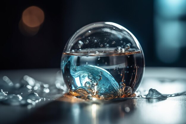 A fish in a glass ball with bubbles