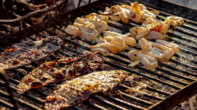 Fish on the grill with smoke cocking