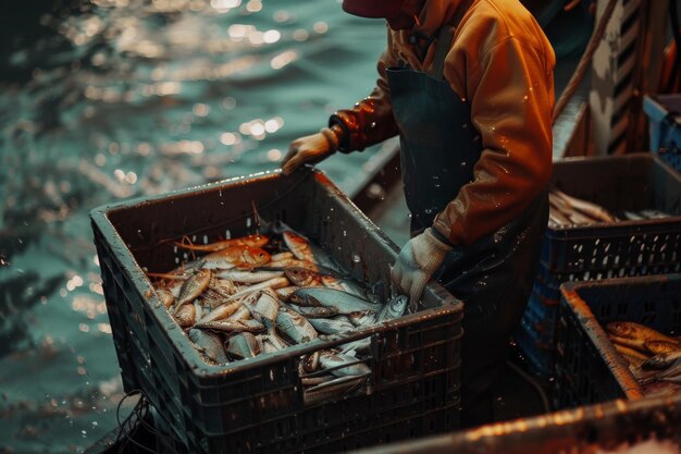 Фото Концепция рыбной промышленности морепродукты для рынков и ресторанов