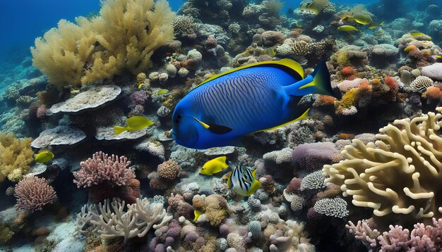 Photo a fish is swimming in a coral with other fish