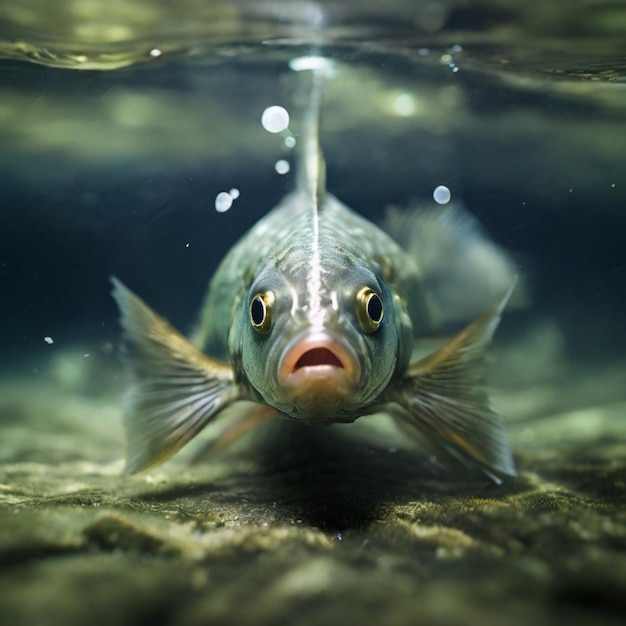 a fish is swimming in a tank with the fish in the background