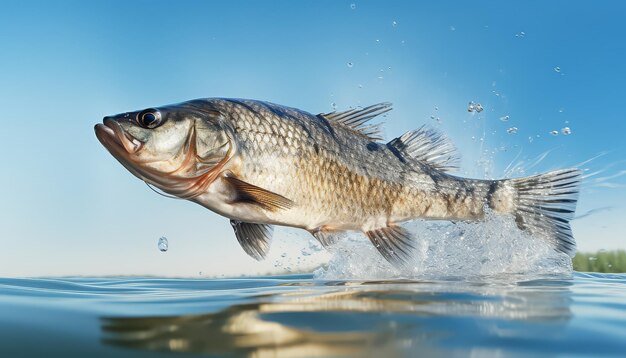A fish is swimming in the water with its mouth open