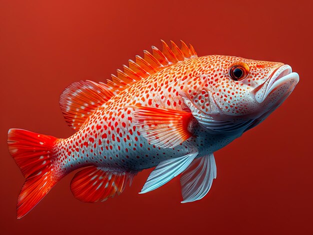 A fish is swimming in the water with red background
