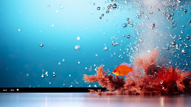 Foto un pesce è in acqua e le bolle sono dall'oceano