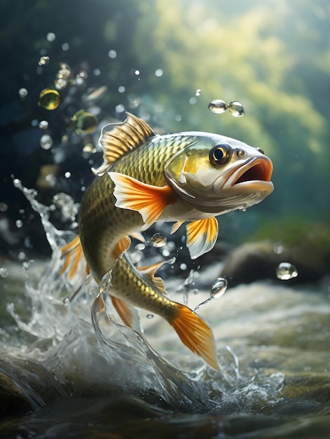 Photo fish jumping out of the river