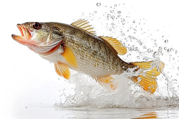 A fish jumping out of the water with the mouth open