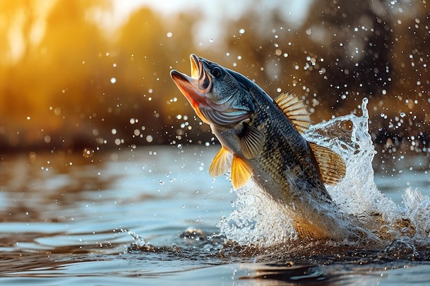 A fish jumping out of the water with the mouth open