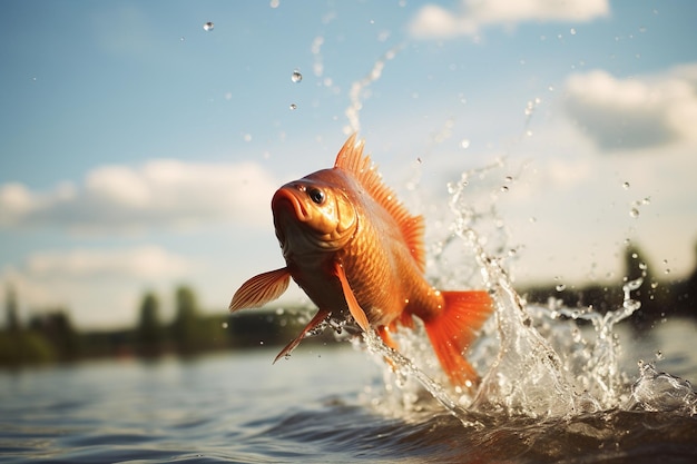 Photo the fish jumps out of the water