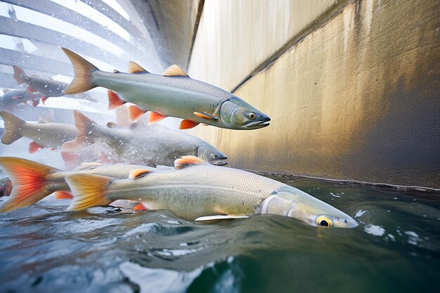 Photo fish ladder beside a dam