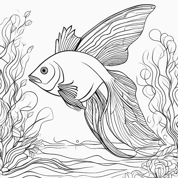 魚の線画の描画