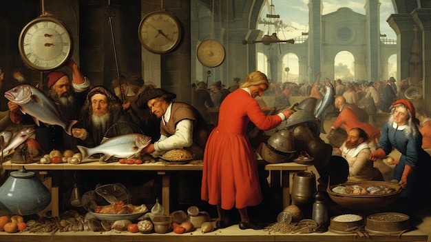A fish market with fish being weighed