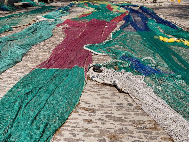 Photo fish nets drying at palma de mallorca fisherman wharf