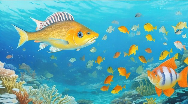 Fish in the ocean painting