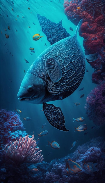 Fish in the ocean poster with a fish