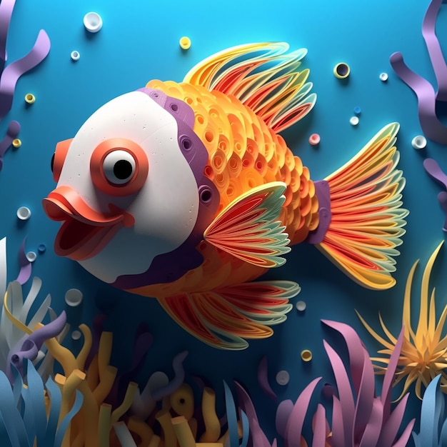 a fish in the ocean with a clown fish in the background.