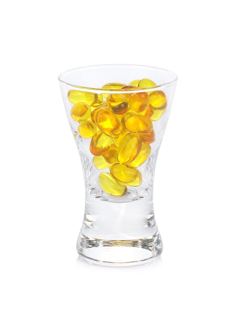 Fish Oil in glass isolate on white background