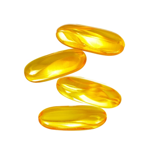 Fish oil supplement capsule on white