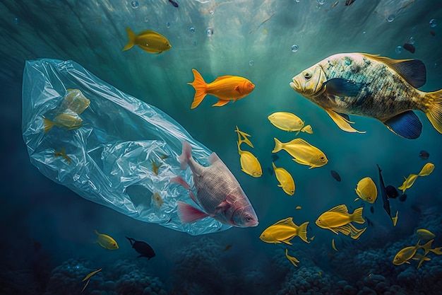 Fish and plastic pollution in sea generative ai