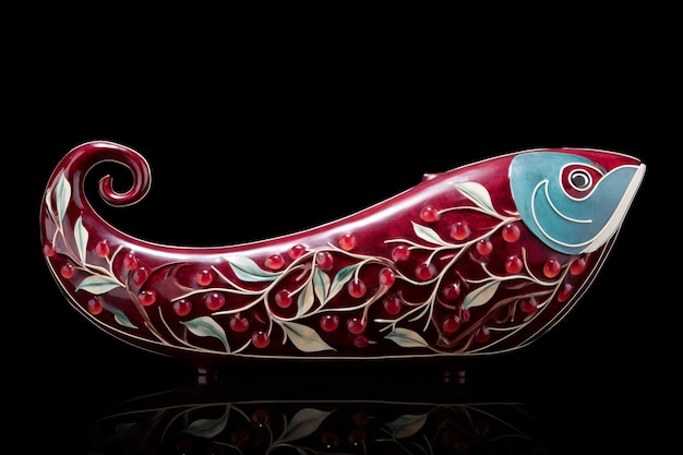 Fish plate pomegranate decoration side view