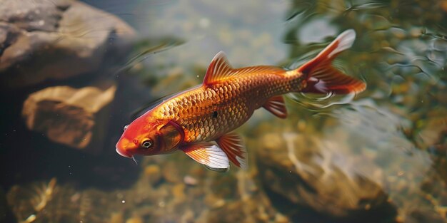 Photo fish pond in the garden a red koi carp