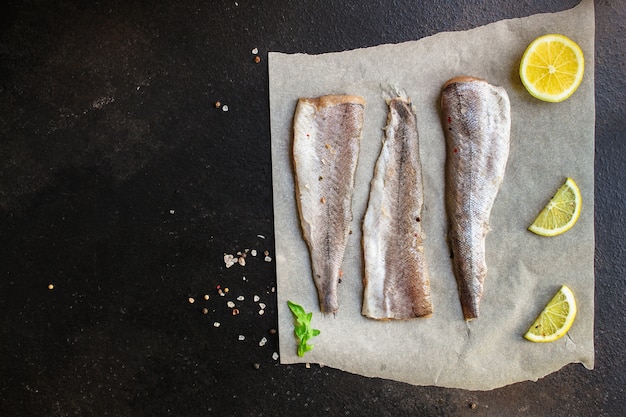 fish raw hake (set of ingredients for cooking)