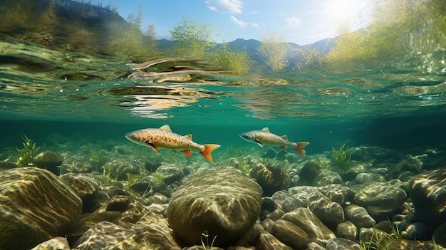 Fish in river and sea under water generative ai