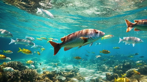 水中の川と海の魚生成ai