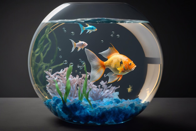 Photo fish in a round aquarium generative ai