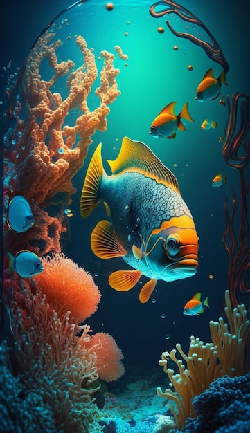 Fish on a sea background.