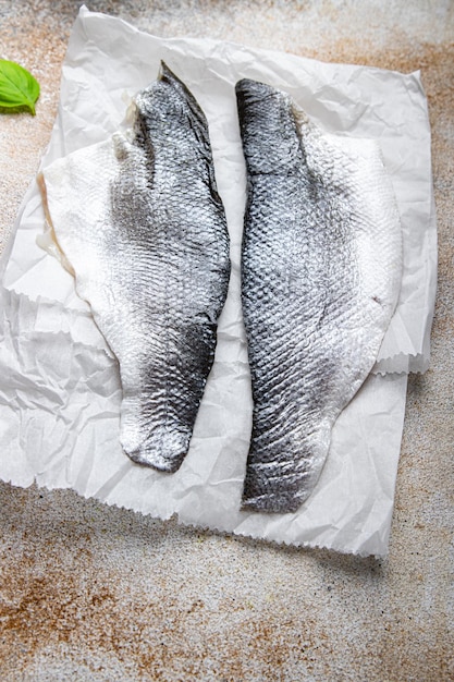 Photo fish sea bass fillet seafood meal food snack on the table copy space food background