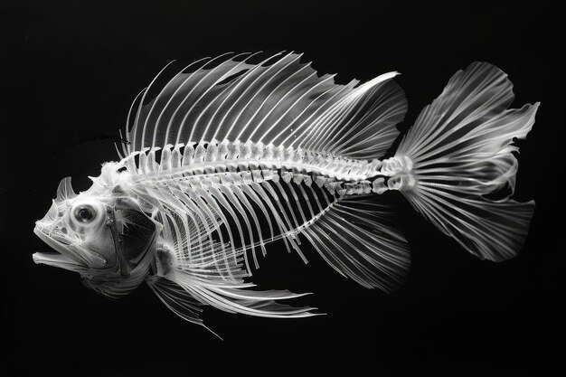 写真 魚の骨格 黒
