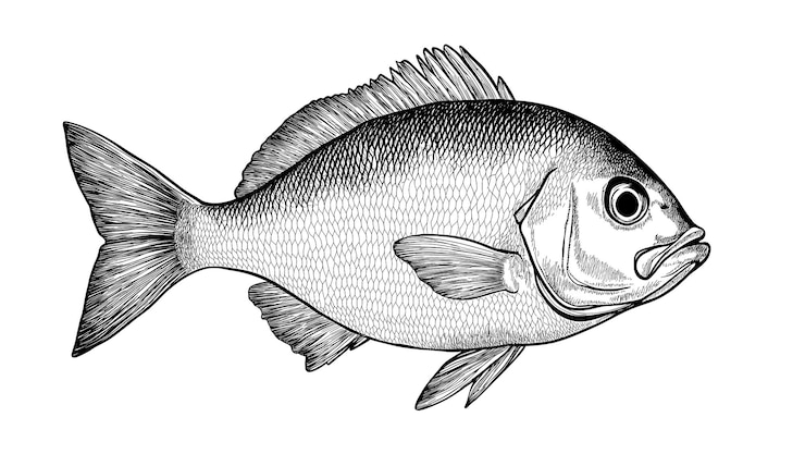 Photo fish sketch dorado gilthead bream vintage retro print black white gilthead bream fish