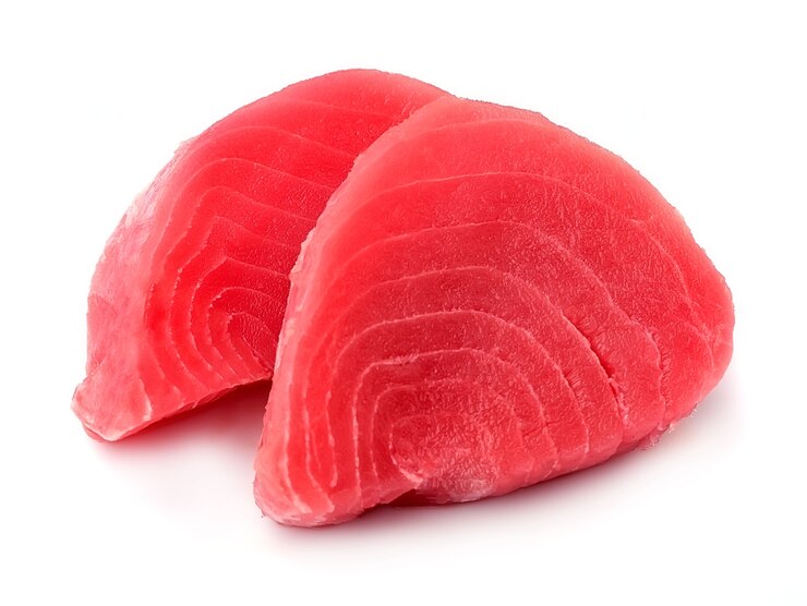 Photo fish steak on a white backgrounds.
