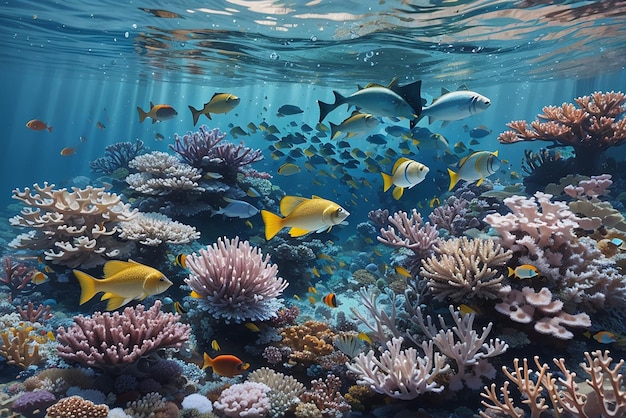 Fish swimming in a coral reef