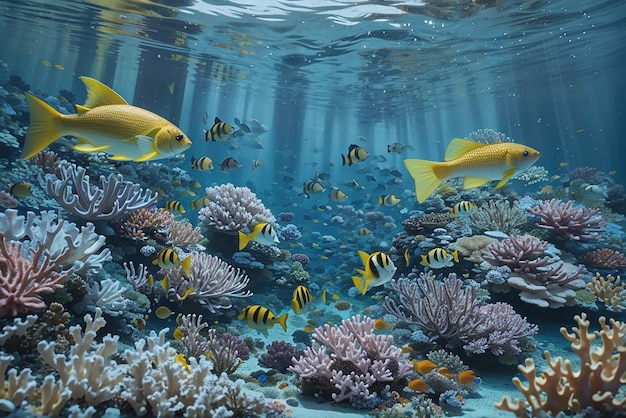 Fish swimming in a coral reef